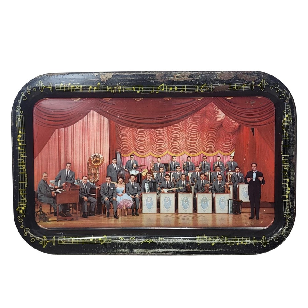 Vintage Big Band Orchestra Metal Litho Tray Mid Century Music Conductor Decor